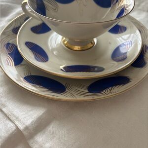 Blue and Gold Porcelain Tea Cup & Saucer Set